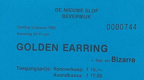 Golden Earring show ticket#744 January 02, 1983 Beverwijk - Nieuwe Slof
